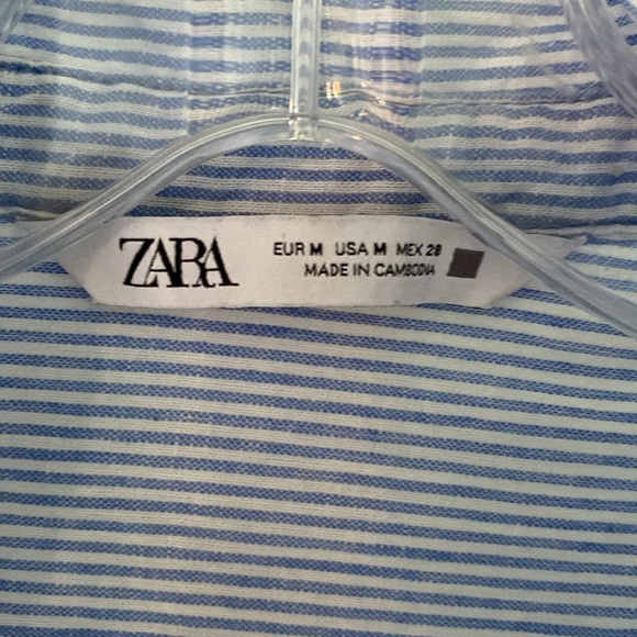 ZARA blue white stripe linen blouse tunic oversize M - Picture 2 of 4